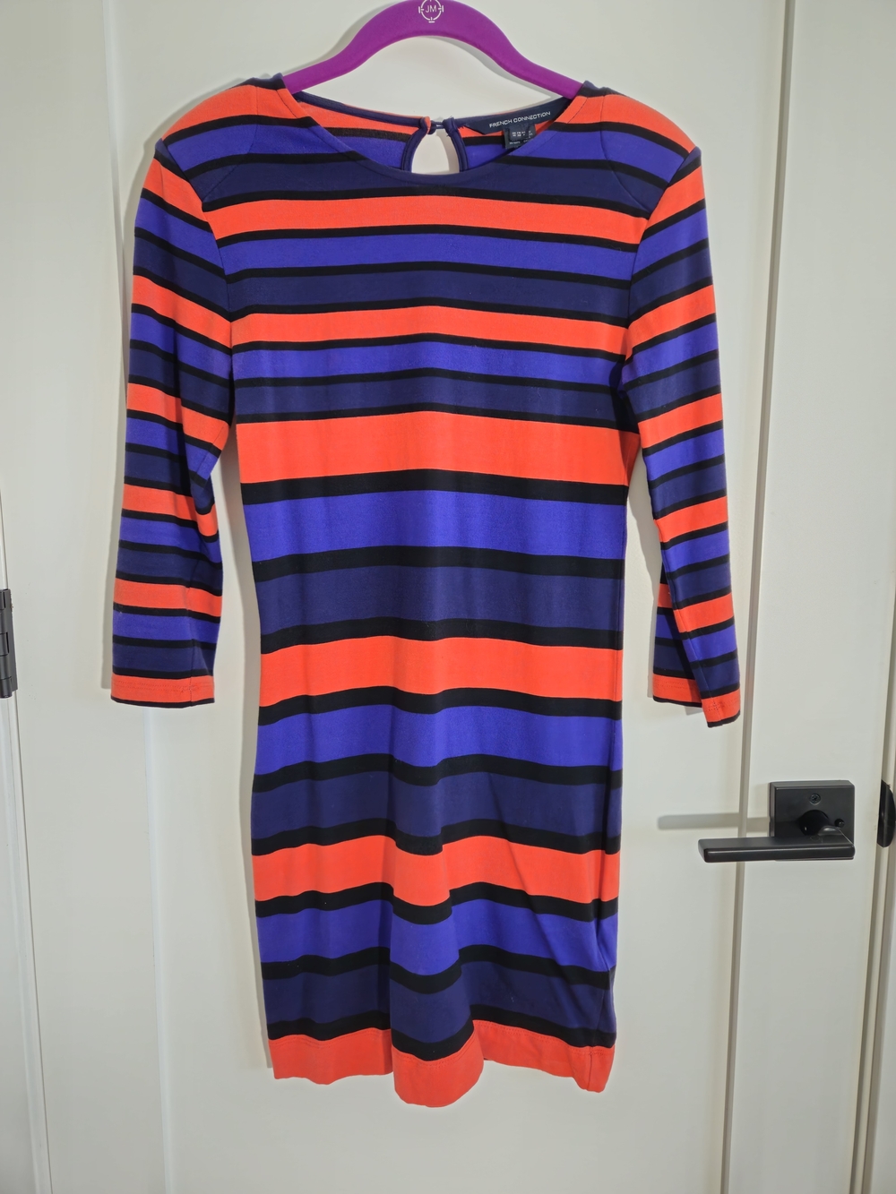 French Connection Women's Striped Boatneck Dress in Orange and Purple